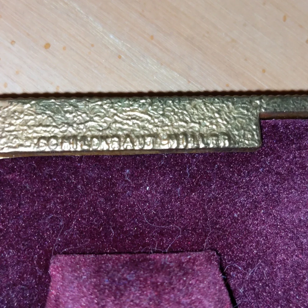 Vtg Frame Small Schildkraut Floral Petit Point Gold Metal Convex Glass Rare